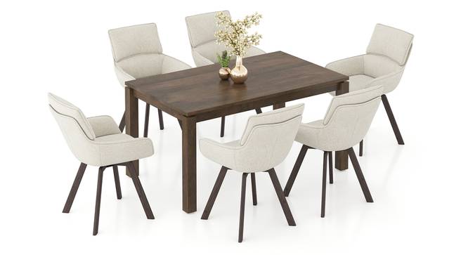 Atlas Solid Wood 6 Seater Compact Dining Table with Bren Swivel Dining Chairs (Ivory, Danish Walnut Finish, 6 No of Chairs, 6 Table Seating Capacity) by Urban Ladder - - 