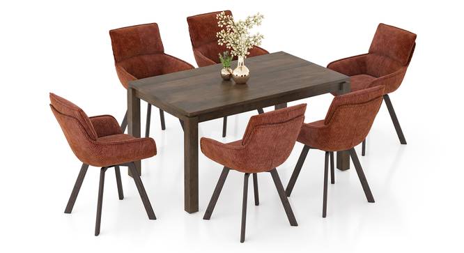 Atlas Solid Wood 6 Seater Compact Dining Table with Bren Swivel Dining Chairs (Danish Walnut Finish, Auburn, 6 No of Chairs, 6 Table Seating Capacity) by Urban Ladder - - 