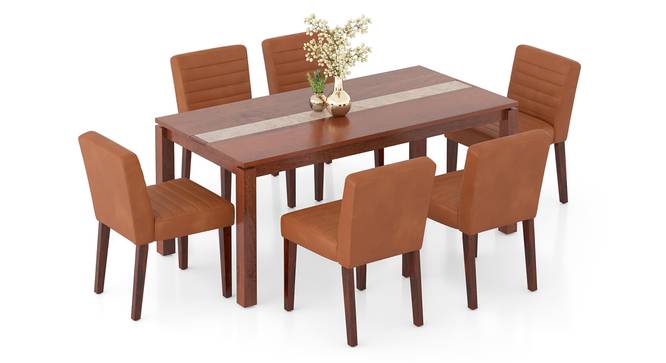 Atlas Crest Storage Solid Wood 6 Seater Dining Table with set of 6 Ludo Dining Chairs (Tan Leatherette, HONEY Finish, 6 No of Chairs, 6 Table Seating Capacity) by Urban Ladder - - 