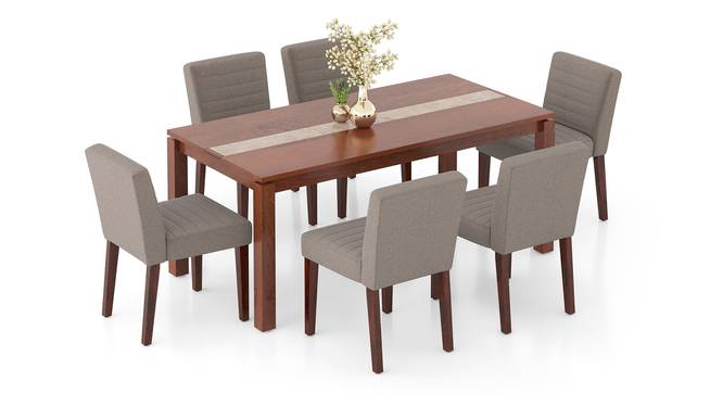 Atlas Crest Storage Solid Wood 6 Seater Dining Table with set of 6 Ludo Dining Chairs (HONEY Finish, Shitake Beige, 6 No of Chairs, 6 Table Seating Capacity) by Urban Ladder - - 