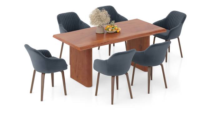 Heston Solid Wood 6 Seater Dining Table with Rochelle Lounge Chairs (Acacia Finish, Marengo Grey Velvet, 6 No of Chairs, 6 Table Seating Capacity) by Urban Ladder - - 1007449