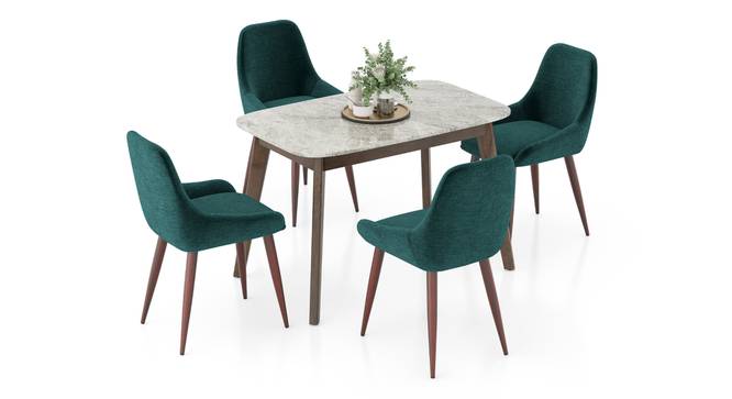 Lunar Grey Mirage Stone 4 Seater Dining Table with Rickman Lounge Chairs (Jade Blue, 4 No of Chairs, 4 Table Seating Capacity, Grey Mirage Stone Finish) by Urban Ladder - - 