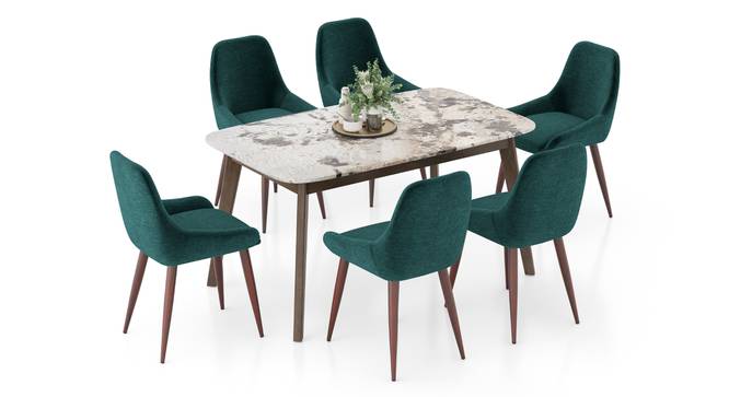 Lunar Alaska Exotic Stone 6 Seater Dining Table with Rickman Lounge Chairs (Jade Blue, 6 No of Chairs, 6 Table Seating Capacity, Alaska Exotic Stone Finish) by Urban Ladder - - 