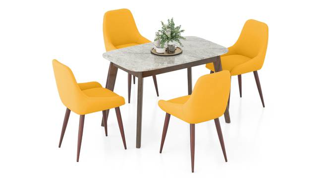 Lunar Grey Mirage Stone 4 Seater Dining Table with Rickman Lounge Chairs (Matty Yellow, 4 No of Chairs, 4 Table Seating Capacity, Grey Mirage Stone Finish) by Urban Ladder - - 