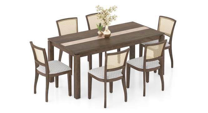 Atlas Crest Storage Solid Wood 6 Seater Dining Table with Reed Dining Chair Set (Grey Floral, Danish Walnut Finish, 6 No of Chairs, 6 Table Seating Capacity) by Urban Ladder - Design 1 Full View - 1007913