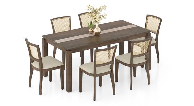 Atlas Crest Storage Solid Wood 6 Seater Dining Table with Reed Dining Chair Set (Macadamia Brown Hopsack Weave, Danish Walnut Finish, 6 No of Chairs, 6 Table Seating Capacity) by Urban Ladder - Design 1 Full View - 1007914