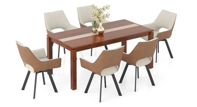 Atlas Crest Storage Solid Wood 6 Seater Dining Table with set of 6 Casey Swivel Dining Chair (HONEY Finish, Beige - Tan, 6 No of Chairs, 6 Table Seating Capacity) by Urban Ladder - Design 1 Full View - 1007915