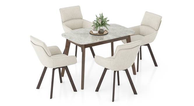 Lunar Grey Mirage Stone 4 Seater Dining Table With Bren Swivel Dining Chair Set (Ivory, Danish Walnut Finish, 4 No of Chairs, 4 Table Seating Capacity) by Urban Ladder - Design 1 Full View - 1007921