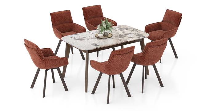 Lunar Alaska Exotic Stone 6 Seater Dining Table with Bren Swivel Dining Chair Set (Danish Walnut Finish, Auburn, 6 No of Chairs, 6 Table Seating Capacity) by Urban Ladder - Design 1 Full View - 1007922