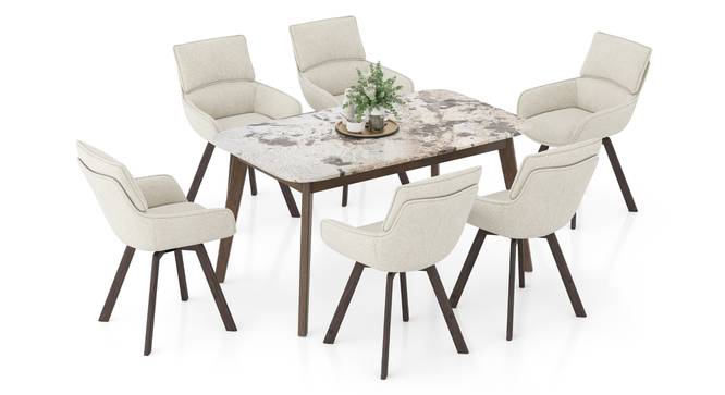 Lunar Alaska Exotic Stone 6 Seater Dining Table with Bren Swivel Dining Chair Set (Ivory, Danish Walnut Finish, 6 No of Chairs, 6 Table Seating Capacity) by Urban Ladder - Design 1 Full View - 1007923