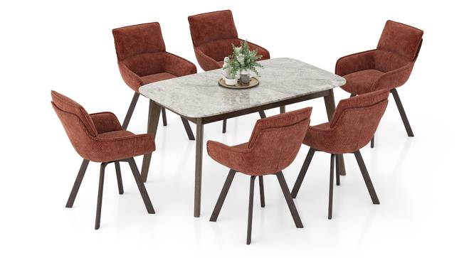 Lunar Grey Mirage Stone 6 Seater Dining Table With Bren Swivel Dining Chair Set (Danish Walnut Finish, Auburn, 6 No of Chairs, 6 Table Seating Capacity) by Urban Ladder - Design 1 Full View - 1007924