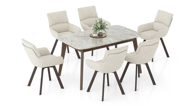 Lunar Grey Mirage Stone 6 Seater Dining Table With Bren Swivel Dining Chair Set (Ivory, Danish Walnut Finish, 6 No of Chairs, 6 Table Seating Capacity) by Urban Ladder - Design 1 Full View - 1007925