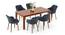 Atlas Solid Wood 6 Seater Compact Dining Table with 6 Rochelle Lounge Chair (Marengo Grey Velvet, HONEY Finish, 6 No of Chairs, 6 Table Seating Capacity) by Urban Ladder - Front View Design 1 - 1008252