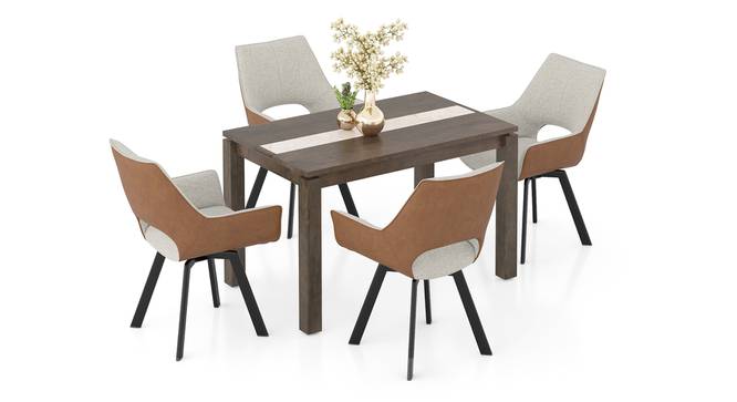 Atlas Crest Solid Wood 4 Seater Dining Table with set of 4 Casey Swivel Dining Chair (Beige - Tan, Danish Walnut Finish, 4 No of Chairs, 4 Table Seating Capacity) by Urban Ladder - Front View Design 1 - 1008264