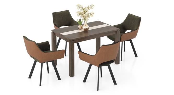 Atlas Crest Solid Wood 4 Seater Dining Table with set of 4 Casey Swivel Dining Chair (DUAL TONE, Danish Walnut Finish, 4 No of Chairs, 4 Table Seating Capacity) by Urban Ladder - Front View Design 1 - 1008265