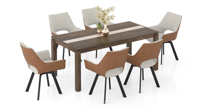Atlas Crest Solid Wood 6 Seater Dining Table with Casey Swivel Dining Chair set of 6 (Beige - Tan, Danish Walnut Finish, 6 No of Chairs, 6 Table Seating Capacity) by Urban Ladder - Front View Design 1 - 1008266