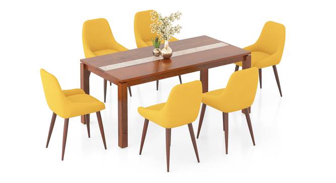 Atlas Crest Solid Wood 6 Seater Dining Table with 6 Rickman Lounge Chair (HONEY Finish, Matty Yellow, 6 No of Chairs, 6 Table Seating Capacity) by Urban Ladder - Front View Design 1 - 1008273