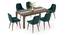Atlas Crest Solid Wood 6 Seater Dining Table with 6 Rickman Lounge Chair (Jade Blue, Danish Walnut Finish, 6 No of Chairs, 6 Table Seating Capacity) by Urban Ladder - Front View Design 1 - 1008459