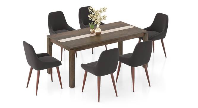 Atlas Crest Solid Wood 6 Seater Dining Table with 6 Rickman Lounge Chair (Matty Grey, Danish Walnut Finish, 6 No of Chairs, 6 Table Seating Capacity) by Urban Ladder - Front View Design 1 - 1008460