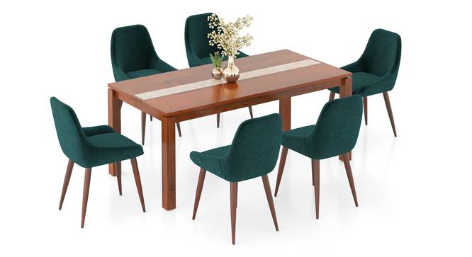Atlas Crest Solid Wood 6 Seater Dining Table with 6 Rickman Lounge Chair (HONEY Finish, Jade Blue, 6 No of Chairs, 6 Table Seating Capacity) by Urban Ladder - Front View Design 1 - 1008461