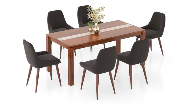 Atlas Crest Solid Wood 6 Seater Dining Table with 6 Rickman Lounge Chair (HONEY Finish, Matty Grey, 6 No of Chairs, 6 Table Seating Capacity) by Urban Ladder - Front View Design 1 - 1008462