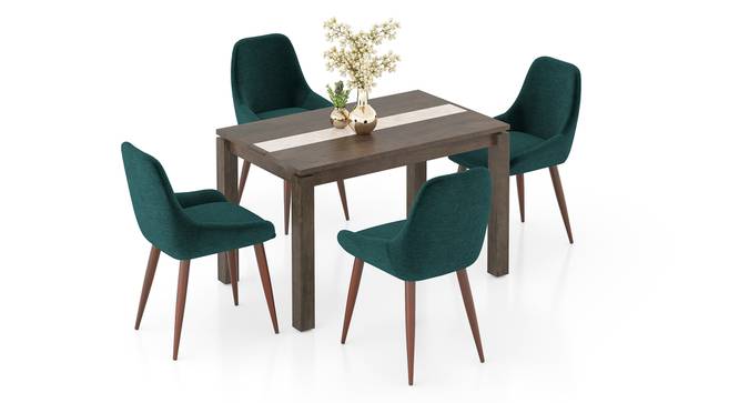 Atlas Crest Solid Wood 4 Seater Dining Table With Rickman Lounge Chairs (Jade Blue, Danish Walnut Finish, 4 No of Chairs, 4 Table Seating Capacity) by Urban Ladder - - 
