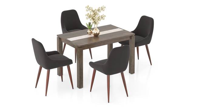 Atlas Crest Solid Wood 4 Seater Dining Table With Rickman Lounge Chairs (Matty Grey, Danish Walnut Finish, 4 No of Chairs, 4 Table Seating Capacity) by Urban Ladder - - 