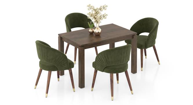 Atlas Solid Wood 4 Seater Dining Table With Celia Dining Chairs (Danish Walnut Finish, Deep Olive Velvet, 4 No of Chairs, 4 Table Seating Capacity) by Urban Ladder - - 