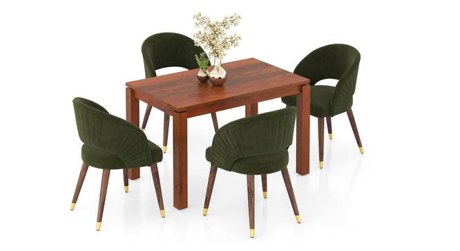 Atlas Solid Wood 4 Seater Dining Table With Celia Dining Chairs (HONEY Finish, Deep Olive Velvet, 4 No of Chairs, 4 Table Seating Capacity) by Urban Ladder - - 