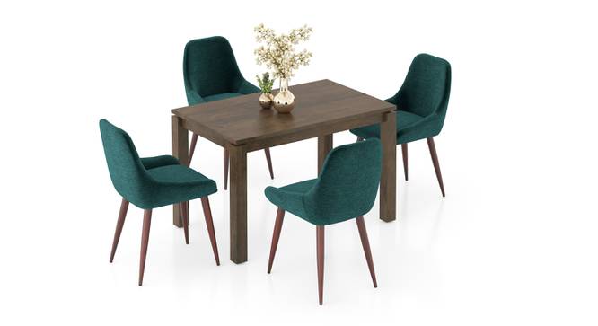 Atlas Solid Wood 4 Seater Dining Table With Rickman Lounge Chairs (Jade Blue, Danish Walnut Finish, 4 No of Chairs, 4 Table Seating Capacity) by Urban Ladder - - 