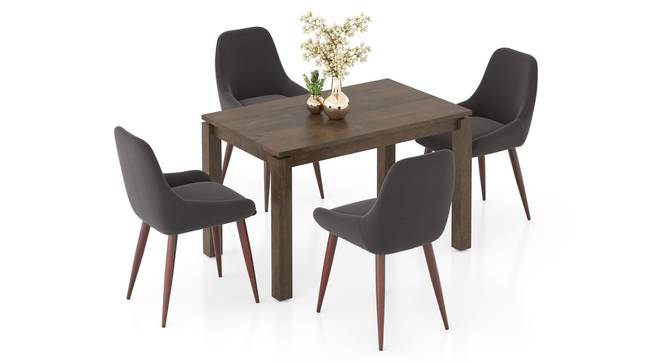 Atlas Solid Wood 4 Seater Dining Table With Rickman Lounge Chairs (Matty Grey, Danish Walnut Finish, 4 No of Chairs, 4 Table Seating Capacity) by Urban Ladder - - 