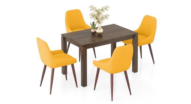 Atlas Solid Wood 4 Seater Dining Table With Rickman Lounge Chairs (Matty Yellow, Danish Walnut Finish, 4 No of Chairs, 4 Table Seating Capacity) by Urban Ladder - - 