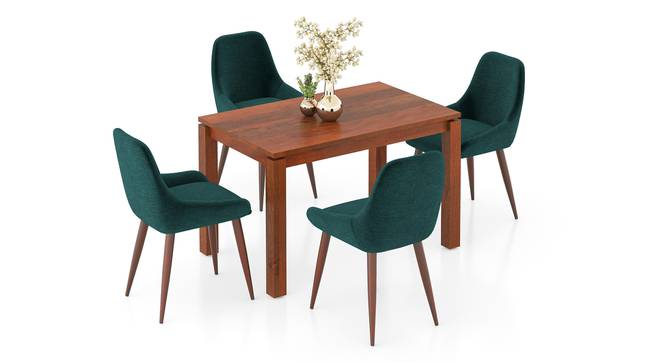 Atlas Solid Wood 4 Seater Dining Table With Rickman Lounge Chairs (HONEY Finish, Jade Blue, 4 No of Chairs, 4 Table Seating Capacity) by Urban Ladder - - 