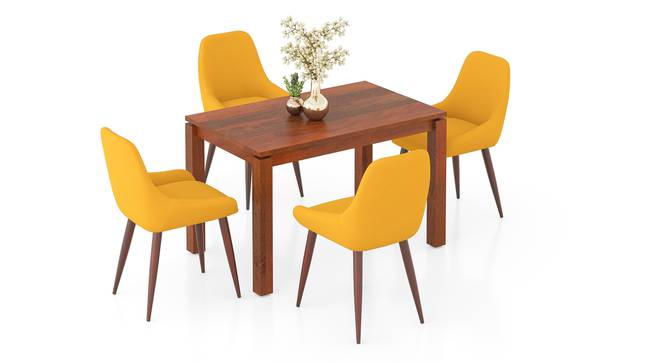 Atlas Solid Wood 4 Seater Dining Table With Rickman Lounge Chairs (HONEY Finish, Matty Yellow, 4 No of Chairs, 4 Table Seating Capacity) by Urban Ladder - - 