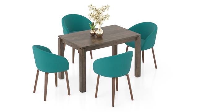 Atlas Solid Wood 4 Seater Dining Table With Meryl Lounge Chairs (Teal, Danish Walnut Finish, 4 No of Chairs, 4 Table Seating Capacity) by Urban Ladder - - 