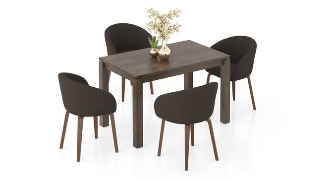 Atlas Solid Wood 4 Seater Dining Table With Meryl Lounge Chairs (Dark Grey, Danish Walnut Finish, 4 No of Chairs, 4 Table Seating Capacity) by Urban Ladder - - 