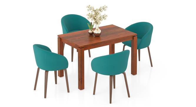 Atlas Solid Wood 4 Seater Dining Table With Meryl Lounge Chairs (Teal, HONEY Finish, 4 No of Chairs, 4 Table Seating Capacity) by Urban Ladder - - 