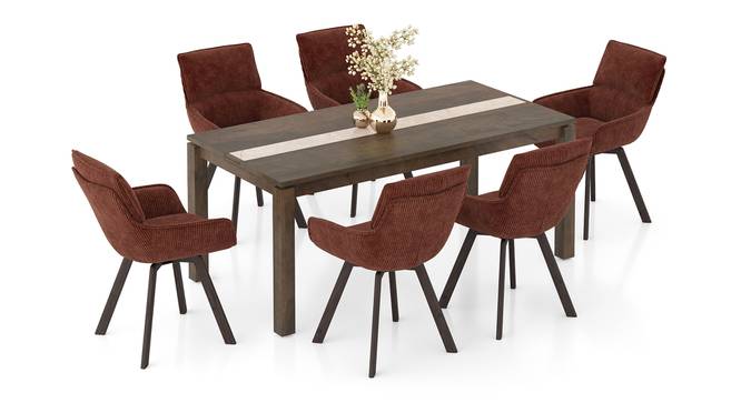 Atlas Crest Solid Wood 6 Seater Dining Table With Bren Swivel Dining Chairs (Danish Walnut Finish, Auburn, 6 No of Chairs, 6 Table Seating Capacity) by Urban Ladder - - 1008984