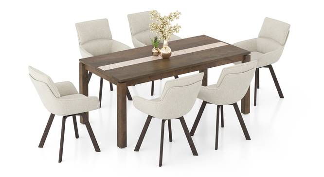 Atlas Crest Solid Wood 6 Seater Dining Table With Bren Swivel Dining Chairs (Ivory, Danish Walnut Finish, 6 No of Chairs, 6 Table Seating Capacity) by Urban Ladder - - 1008985