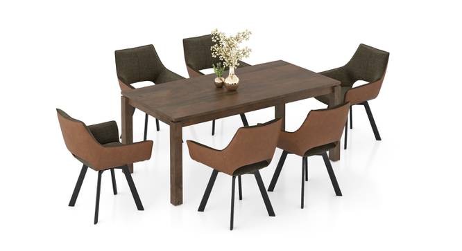 Atlas Solid Wood 6 Seater Dining Table With Casey Swivel Dining Chairs (DUAL TONE, Danish Walnut Finish, 6 No of Chairs, 6 Table Seating Capacity) by Urban Ladder - - 
