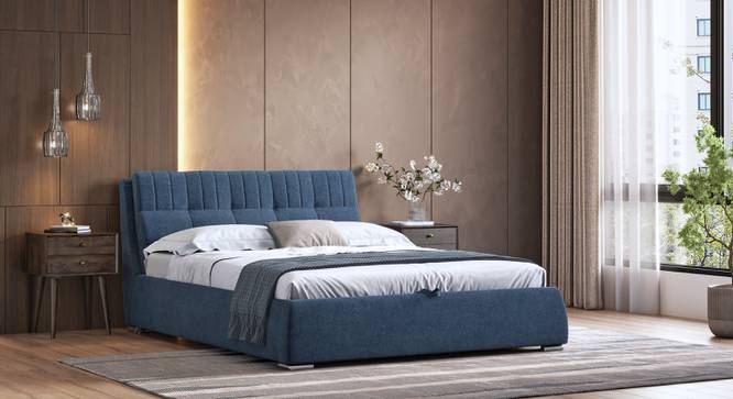 Stanhope Upholstery hydraulic King size bed in Baltic Blue premium chenille (King Bed Size, Baltic Blue Premium Chenille Fabric) by Urban Ladder - - 