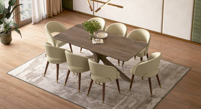 Anderson Solid Wood 8-Seater Dining Table with 8 Celia Accent Dining Chair (Ancient Ivory Cream Leatherette, Danish Walnut Finish, 8 No of Chairs, 8 Table Seating Capacity) by Urban Ladder - - 