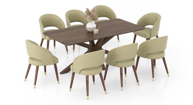 Anderson Solid Wood 8-Seater Dining Table with 8 Celia Accent Dining Chair (Ancient Ivory Cream Leatherette, Danish Walnut Finish, 8 No of Chairs, 8 Table Seating Capacity) by Urban Ladder - - 
