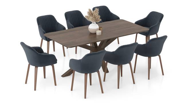 Anderson Solid Wood 8-Seater Dining Table with Rochelle Lounge Chair (Marengo Grey Velvet, Danish Walnut Finish, 8 No of Chairs, 8 Table Seating Capacity) by Urban Ladder - - 