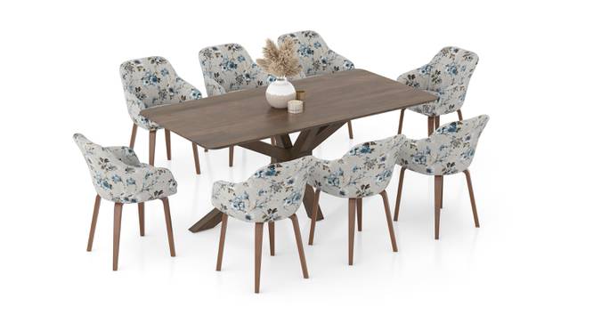 Anderson Solid Wood 8-Seater Dining Table with Rochelle Lounge Chair (Adrian Velvet, Danish Walnut Finish, 8 No of Chairs, 8 Table Seating Capacity) by Urban Ladder - - 