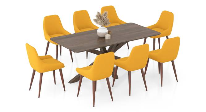 Anderson Solid Wood 8-Seater Dining Table with Rickman Lounge Chair Set (Matty Yellow, Danish Walnut Finish, 8 No of Chairs, 8 Table Seating Capacity) by Urban Ladder - - 