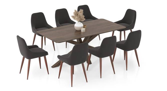 Anderson Solid Wood 8-Seater Dining Table with Rickman Lounge Chair Set (Matty Grey, Danish Walnut Finish, 8 No of Chairs, 8 Table Seating Capacity) by Urban Ladder - - 