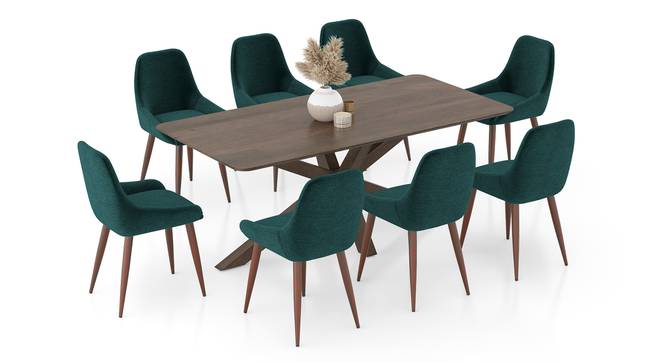 Anderson Solid Wood 8-Seater Dining Table with Rickman Lounge Chair Set (Jade Blue, Danish Walnut Finish, 8 No of Chairs, 8 Table Seating Capacity) by Urban Ladder - - 