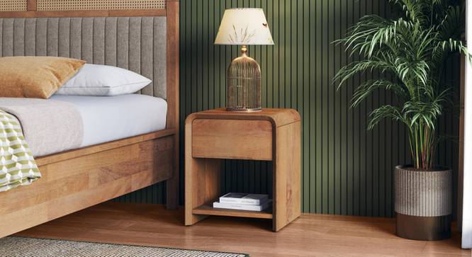 Hiro solid wood bedside table in Danish Walnut finish (Amber Walnut Finish) by Urban Ladder - - 