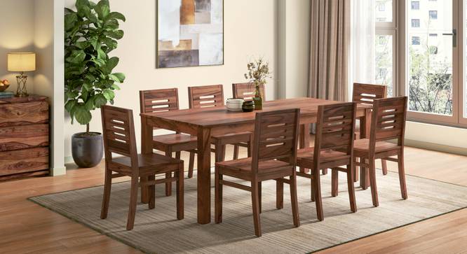 Arlo Teak Wood 8 Seater Dining Table With Arlo Dining Chairs Set (Teak Finish, Natural, 8 No of Chairs, 8 Table Seating Capacity) by Urban Ladder - - 